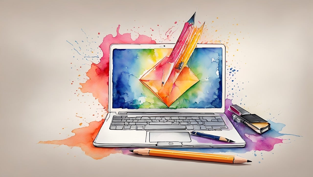 pexels-rodnae-productions-7414041 Laptop with colourful abstract design and checkmark