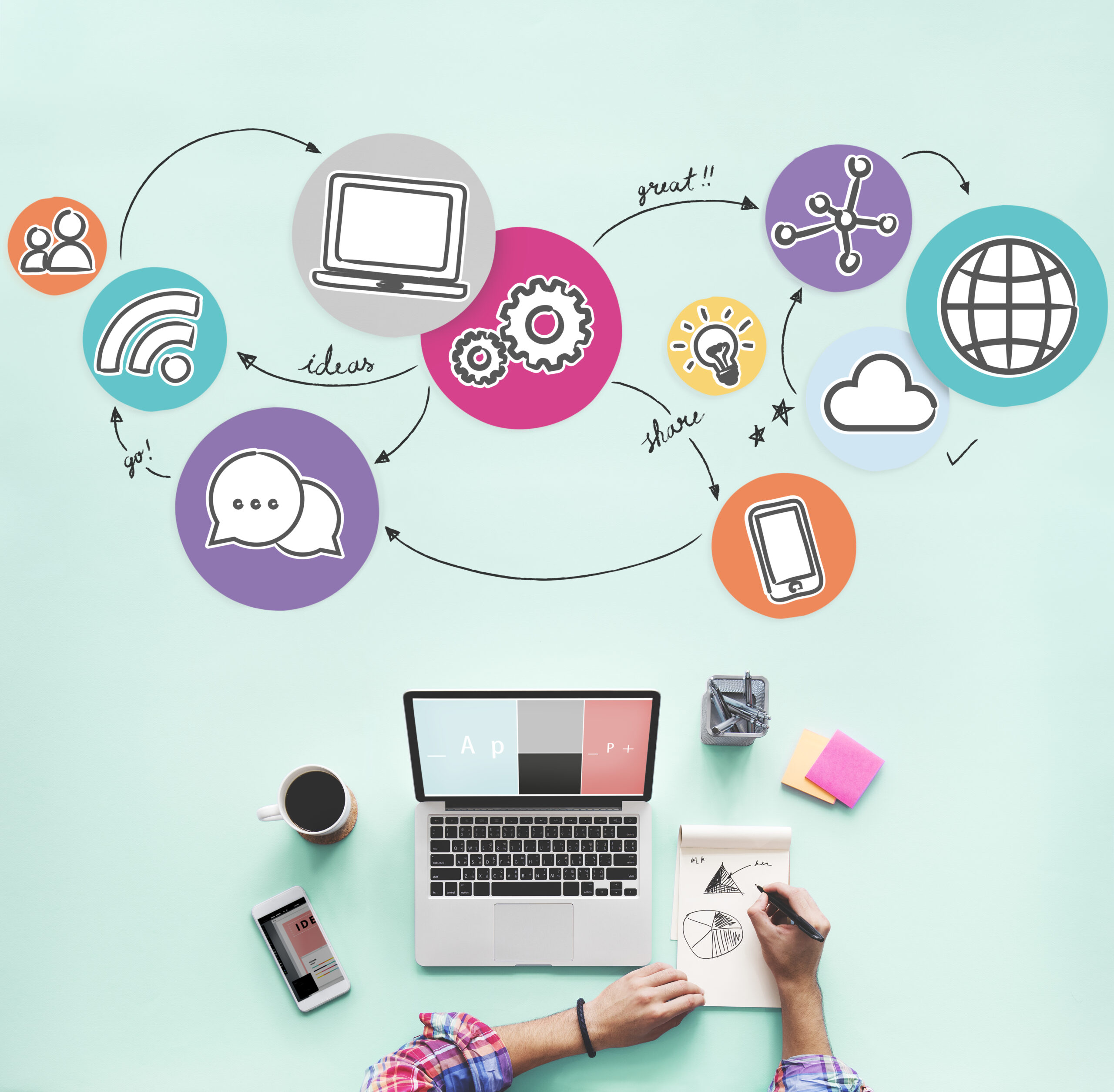 aerial-view-of-woman-working-on-social-media