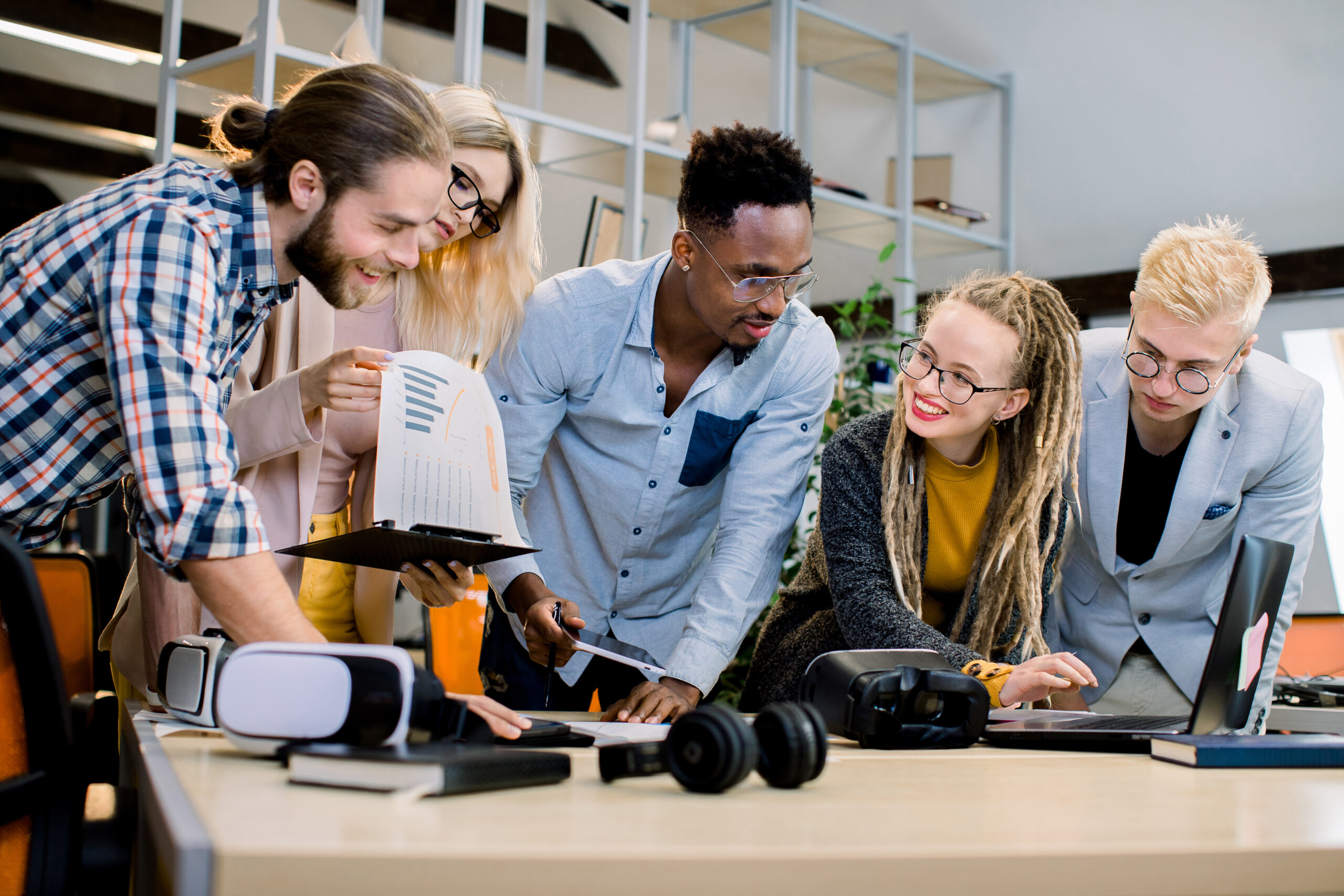a multiethnic group of happy young business apprentices